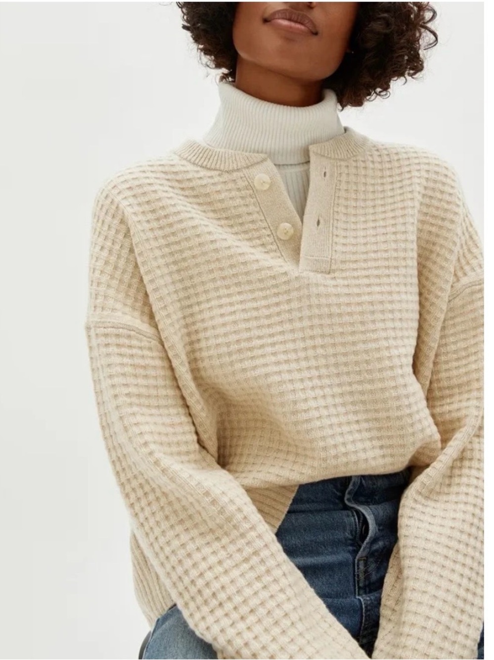 Everlane ReCashmere Belgian Waffle Henley Sweater